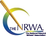 Logo of the national résumé writers' association featuring a stylized pen tip and multicolored swooshes forming a circle around the text "nrwa".