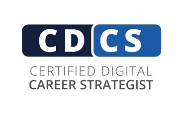 Logo of certified digital career strategist, featuring the initials "cd" and "cs" in a blue rectangle with the full title underneath.